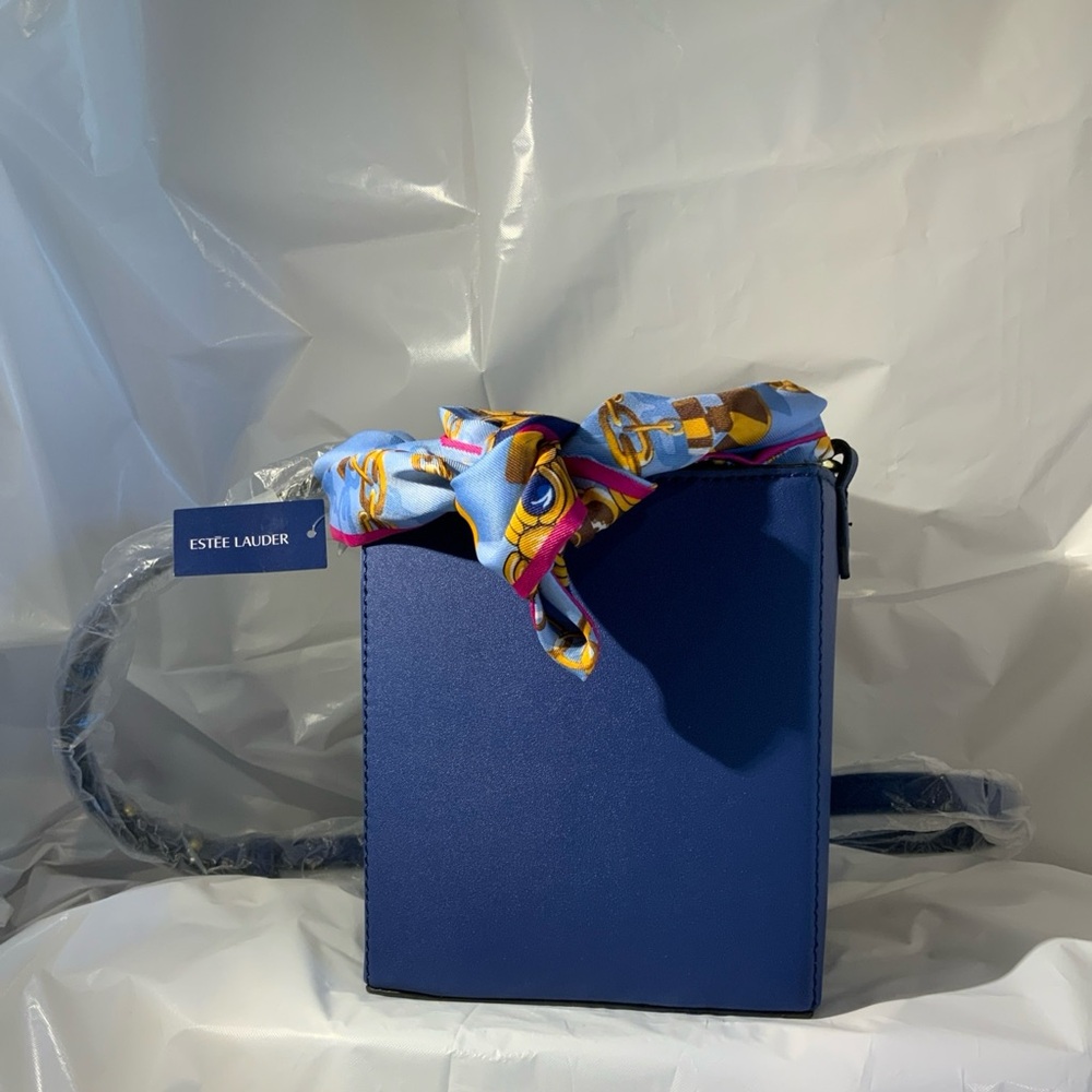 Estee Lauder Royal Blue Crossbody Bag with Removable Scarf Pouch